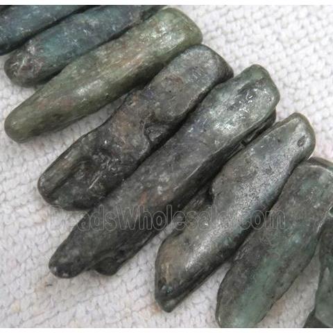 green kyanite stick bead for necklace, freeform