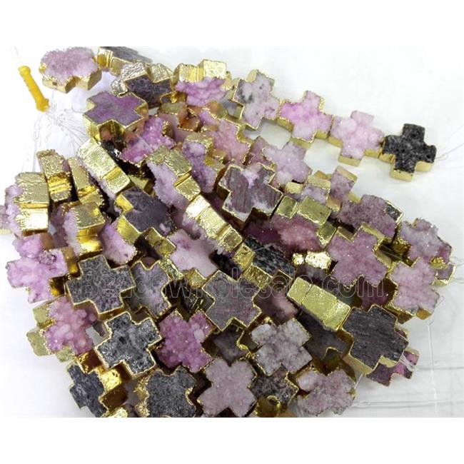 pink quartz druzy beads, cross