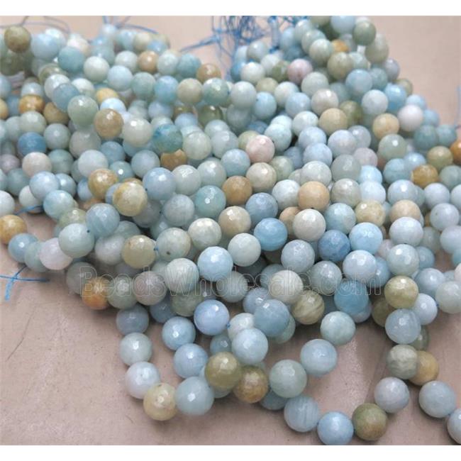 natural Aquamarine Beads, faceted round, AB-Grade
