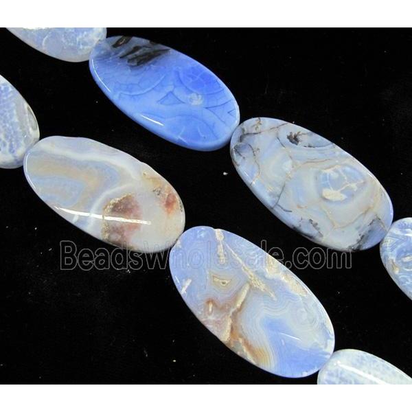 blue fire agate stone bead, twist oval