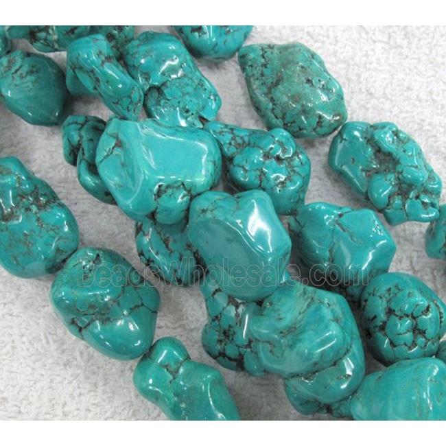 Turquoise bead, freeform nugget, blue