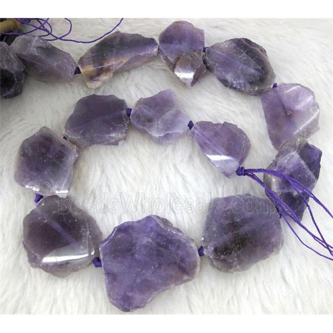 amethyst beads, slice, purple, freeform