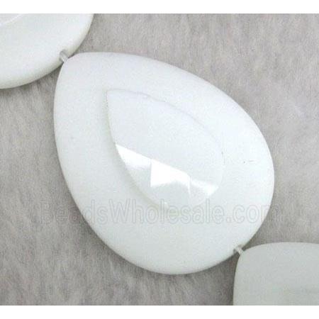 white porcelain beads, flat-teardrop, faceted