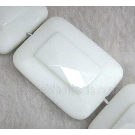 porcelain bead, rectangle, faceted, white