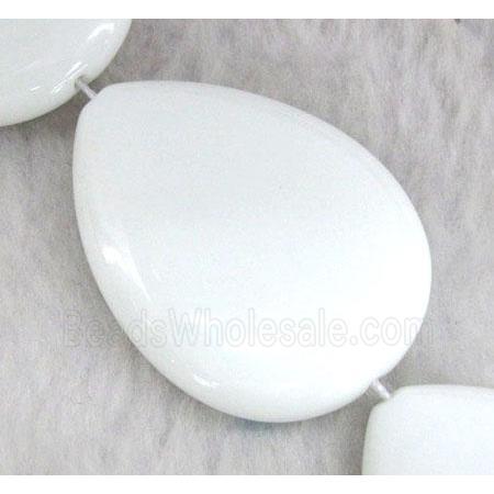 white porcelain beads, flat-teardrop