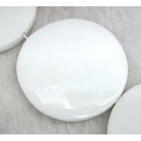 white porcelain bead, faceted flat-round