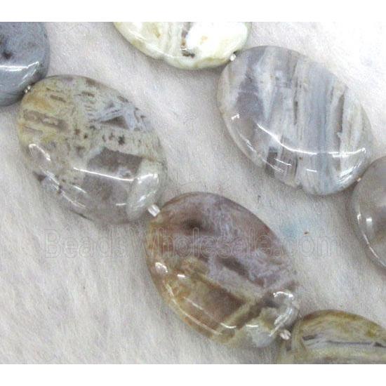 gray Bamboo Agate beads, oval
