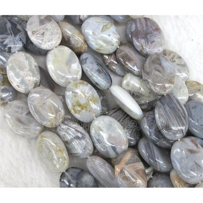 gray Bamboo Agate beads, oval