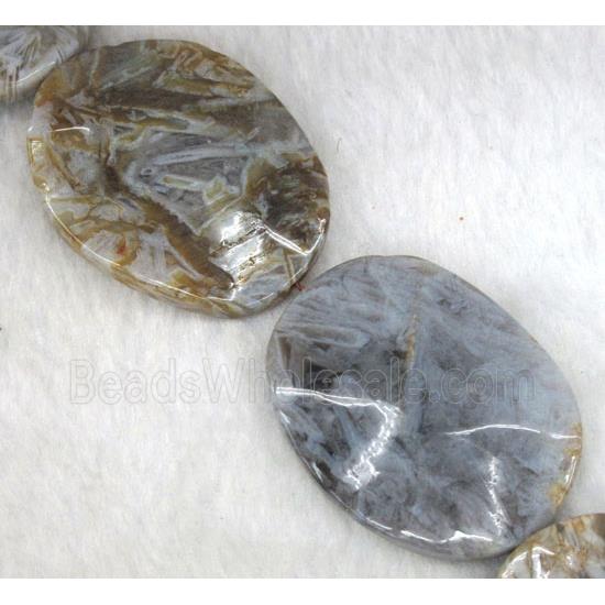 gray Bamboo Agate beads, wave oval