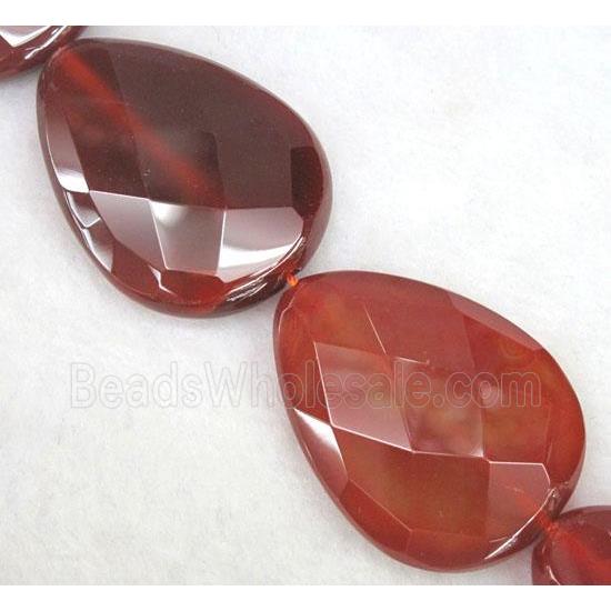 red carnelian agate beads, faceted teardrop