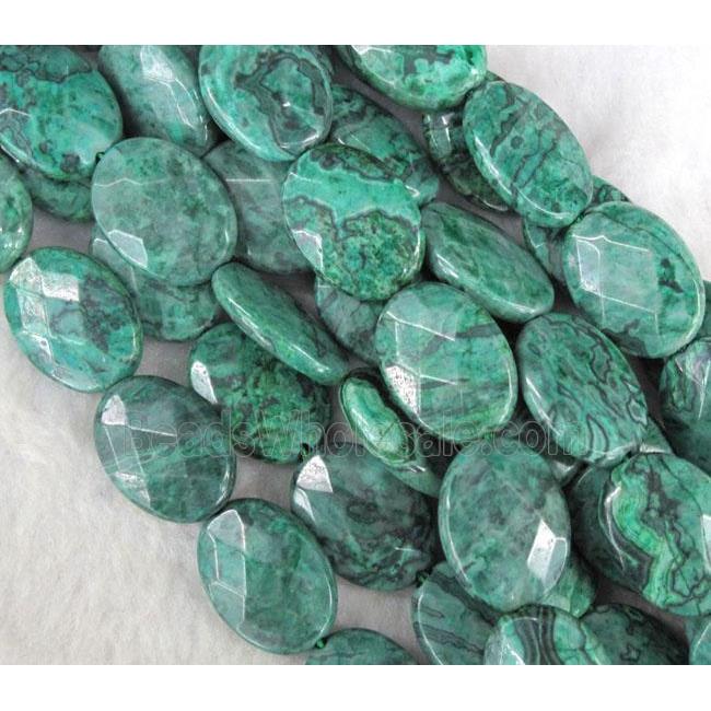 Natural Green Picture Jasper Oval Beads Faceted Dye