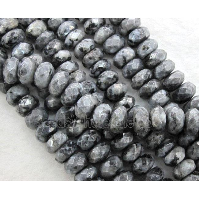 labradorite beads, faceted rondelle, grey