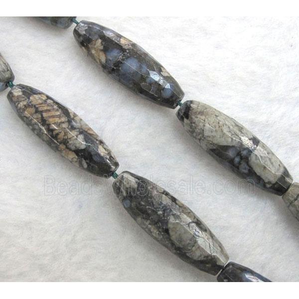 gray opal stone bead, faceted rice shape