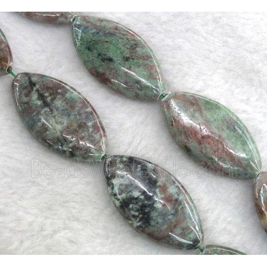 Red Green Garnet Beads, horse-eye shaped