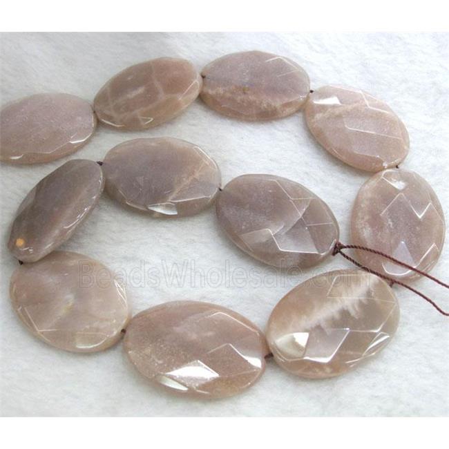 Sunstone beads, faceted oval, gray