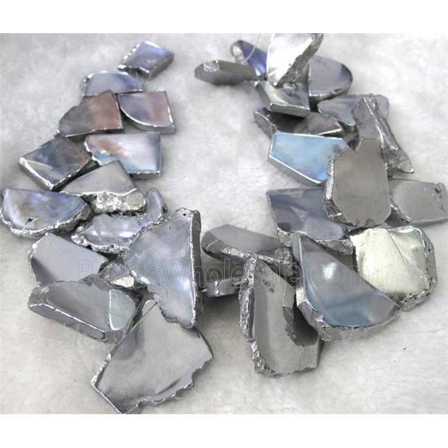 agate slice beads, freeform, silver electroplated