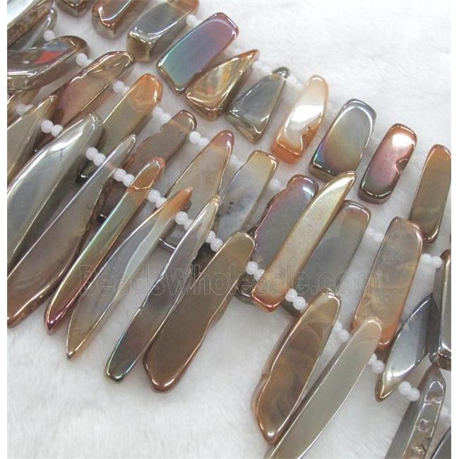 rock agate beads, stick, electroplated