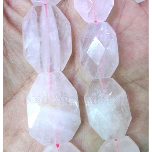 rose quartz bead, faceted rectangle