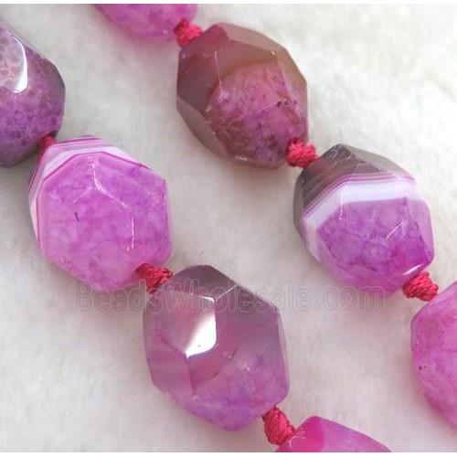 hotpink druzy agate beads, faceted freeform