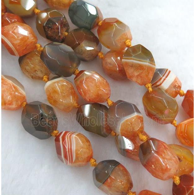 orange druzy agate beads, faceted freeform