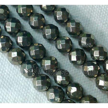 natural Pyrite Beads, faceted round