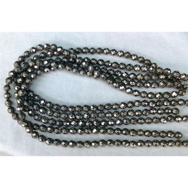 natural Pyrite Beads, faceted round