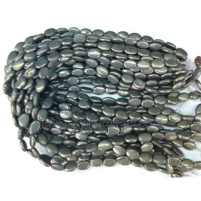 natural Pyrite Beads, flat oval
