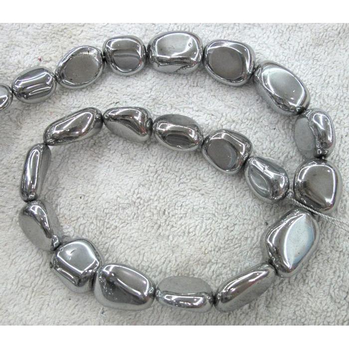 clear quartz beads, freeform, silver plated