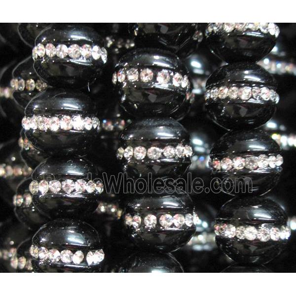 black onyx bead paved rhinestone, round