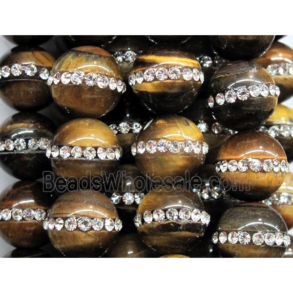 tiger eye bead paved rhinestone, round