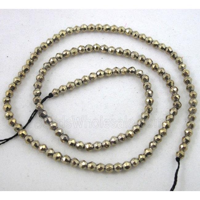 hematite beads, tiny, lt.gold plated, faceted round