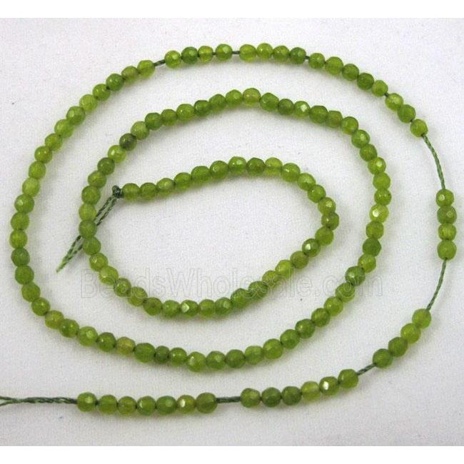 jade beads, tiny, faceted round, olive