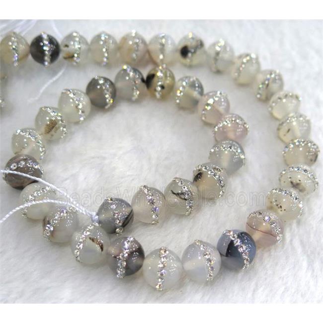 agate beads paved rhinestone, round