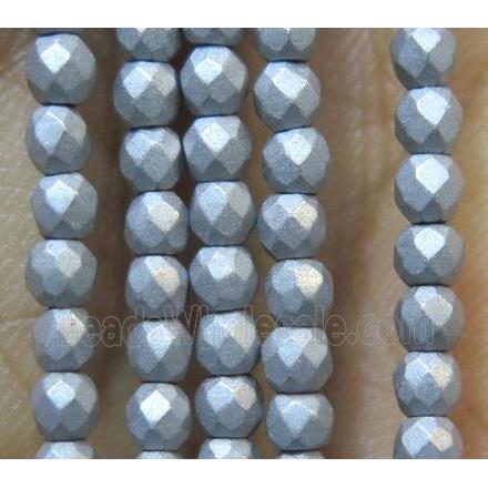 hematite bead, faceted round, dark-silver plated