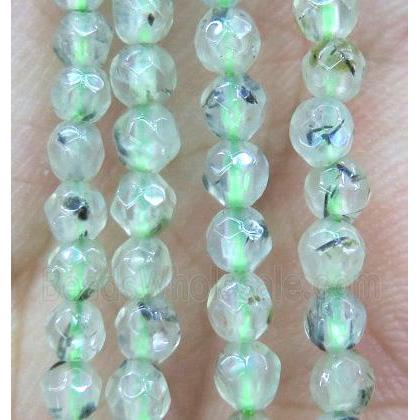 Prehnite Beads, faceted round, green, tiny