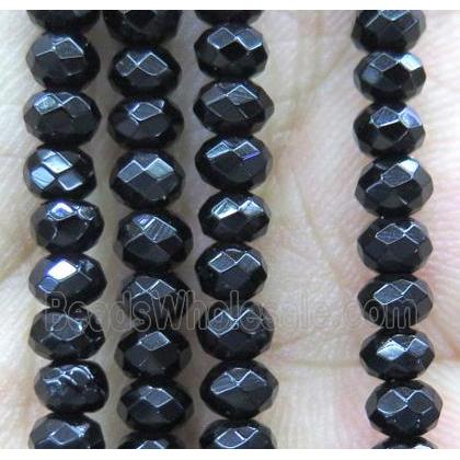 tiny onyx beads, black, faceted rondelle