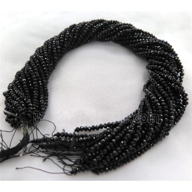 tiny onyx beads, black, faceted rondelle