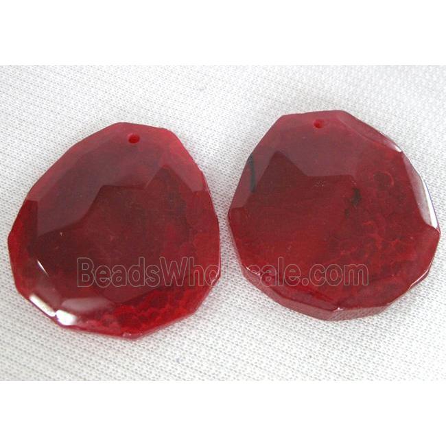 Natural agate stone pendant, freeform, red