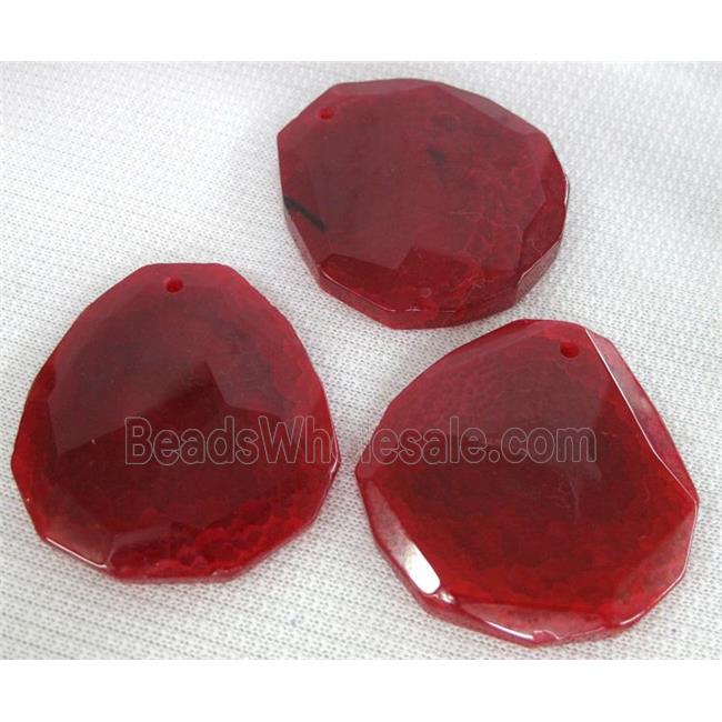Natural agate stone pendant, freeform, red