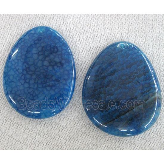 Natural agate stone pendant, slice, blue