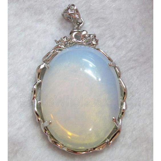 oval opal pendant, platinum plated, copper setting