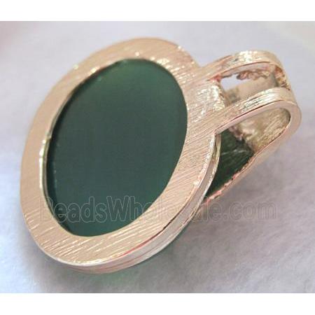 Green Agate pendant, rhinestone, gold plated