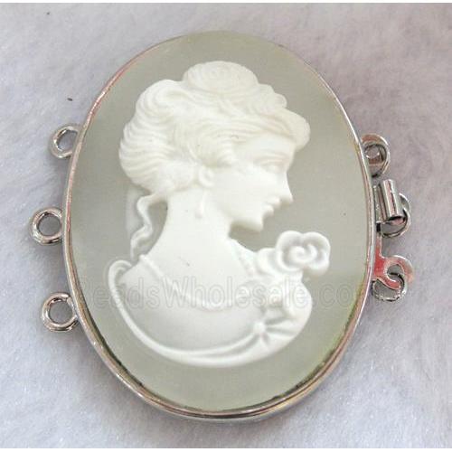 Victorian Lady Portrait Cameo, resin connector for necklace, bracelet, platinum plated