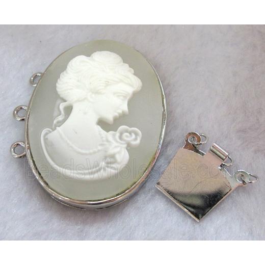Victorian Lady Portrait Cameo, resin connector for necklace, bracelet, platinum plated