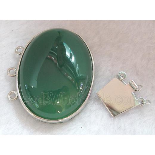 Green agate connector for necklace, bracelet, platinum plated