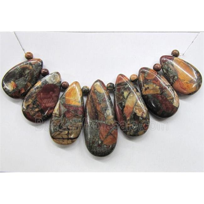Picasso Jasper Teardrop Pendant For Necklace Multicolor