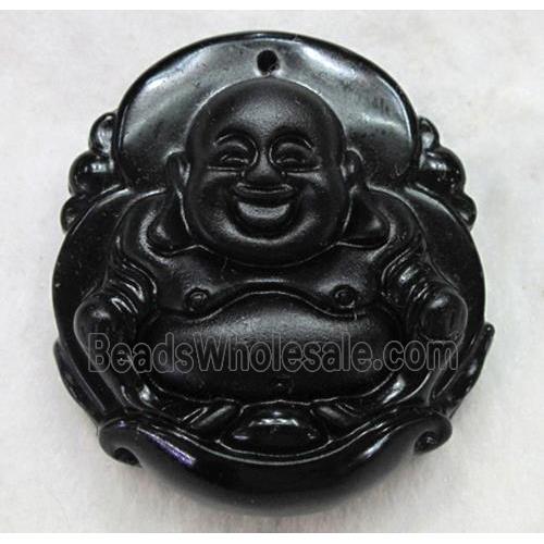 Natural Black Obsidian Buddha Pendant