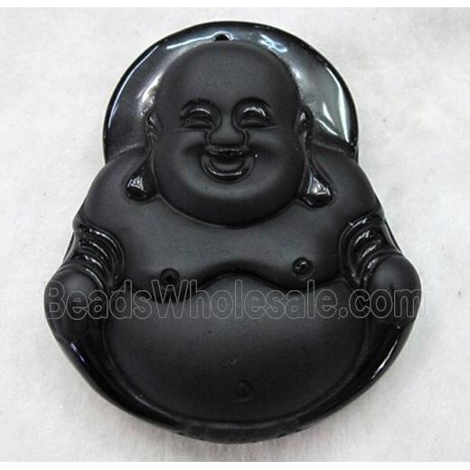Natural Black Obsidian Buddha Pendant