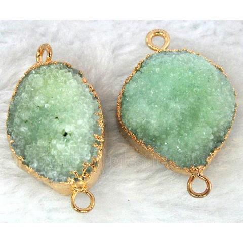 green druzy, quartz connector, gold