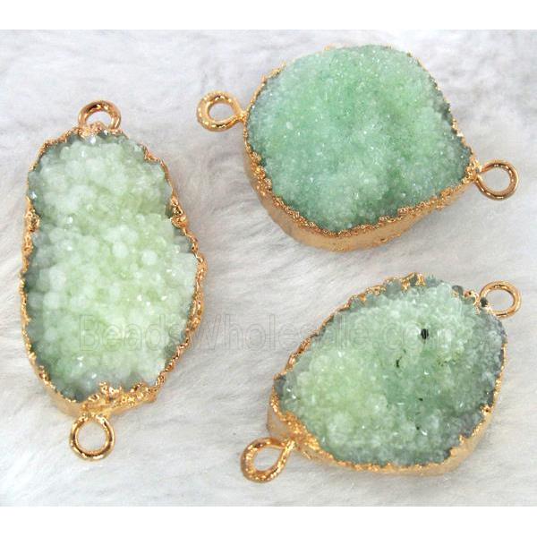 green druzy, quartz connector, gold